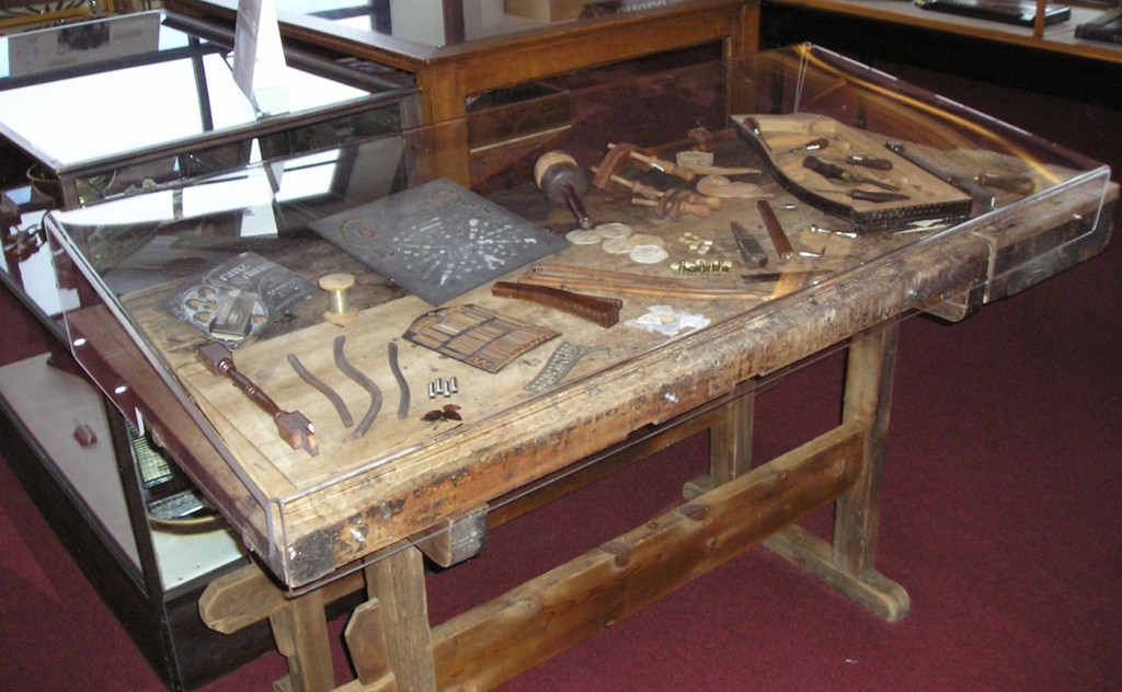 A collection of luthier tools at the Franz Schwarzer exhibit.