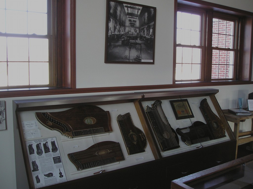 Franz Schwarzer zithers at the exhibit.